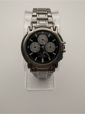 Armitron Silver Stainless Steel Watch Moon Phases Day Date Month